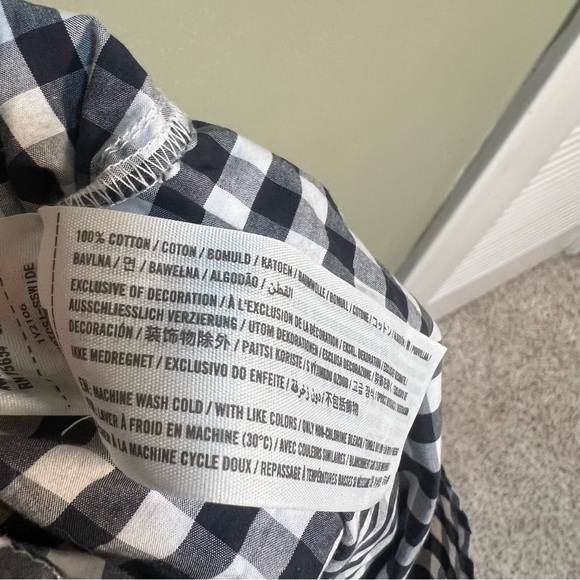 Abercrombie & Fitch Off Shoulder Gingham Top Navy White S - Picture 10 of 10